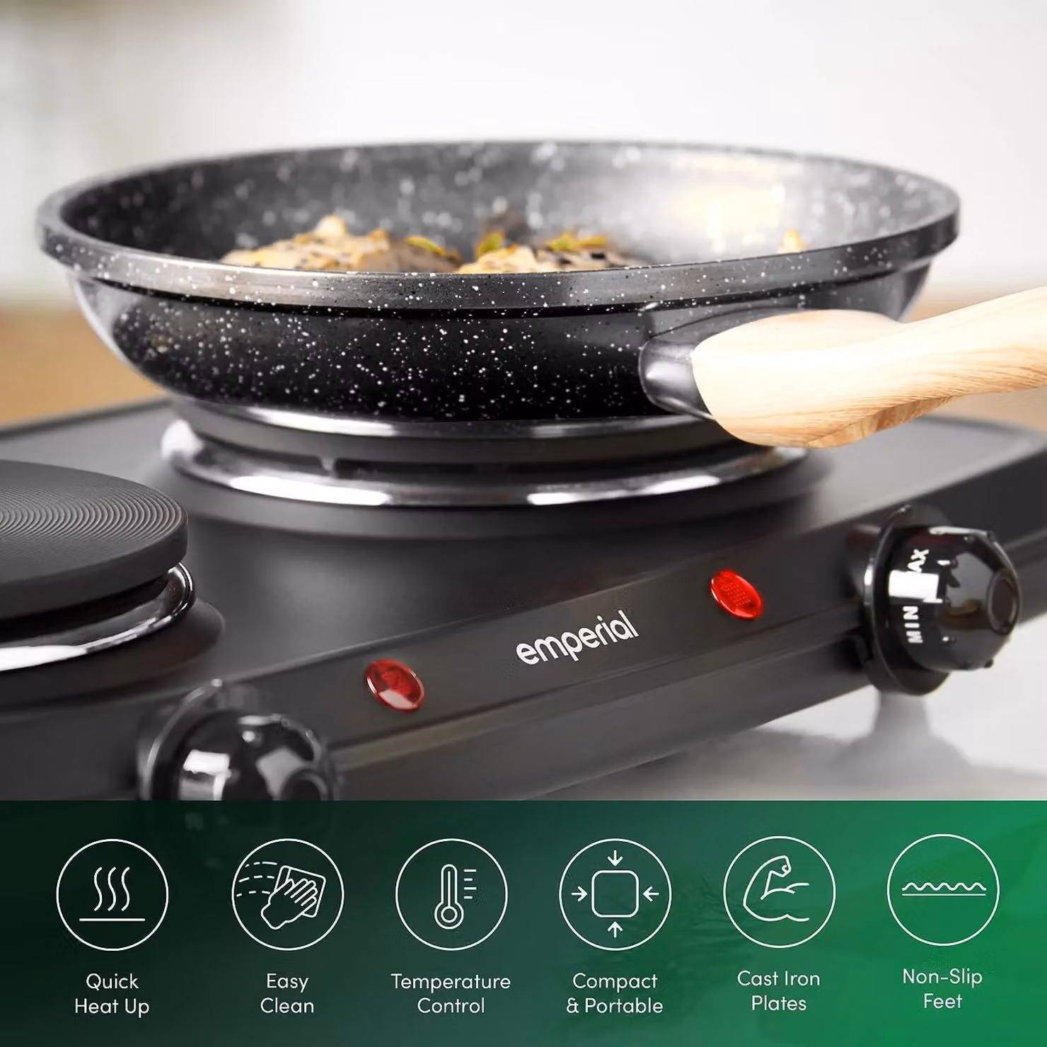 Emperial Double Electric Hot Plate Portable Table Top Cooker, 2250W, Black – 3