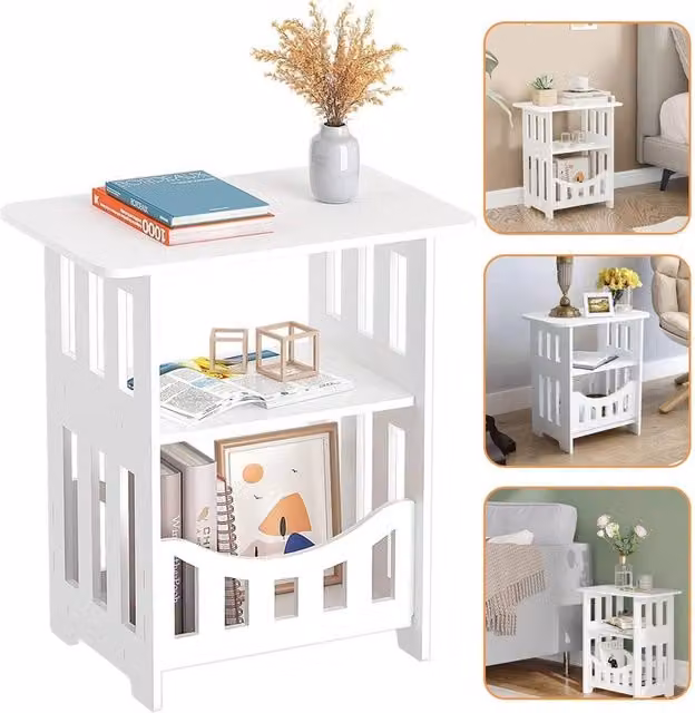 NESTLUNE White Small Bedside Table with Drawer, W/D/H: 100 x 15 cm