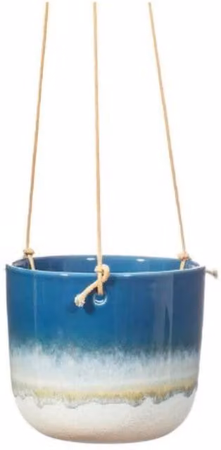 FabFinds Mojave Glaze Blue Ceramic Boho Hanging Planter