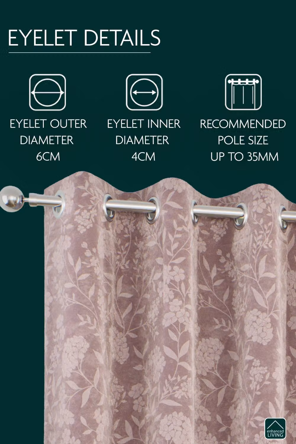 Enhanced Living Pink Floral Print 100% Blackout Thermal Eyelet Suede Curtains, Pair, Width: 168 cm, Drop: 137 cm – 2
