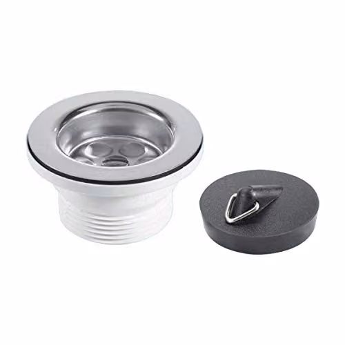 McAlpine Centre Pin Bath Waste with 70mm Stainless Steel Flange and Black PVC Plug BSW10P