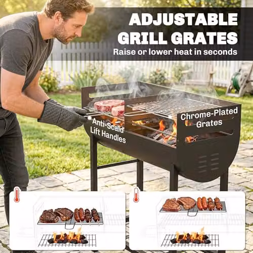 Outsunny Charcoal Barbecue Grill with 2 Cooking Areas and Wheels in Black or Grey – 4
