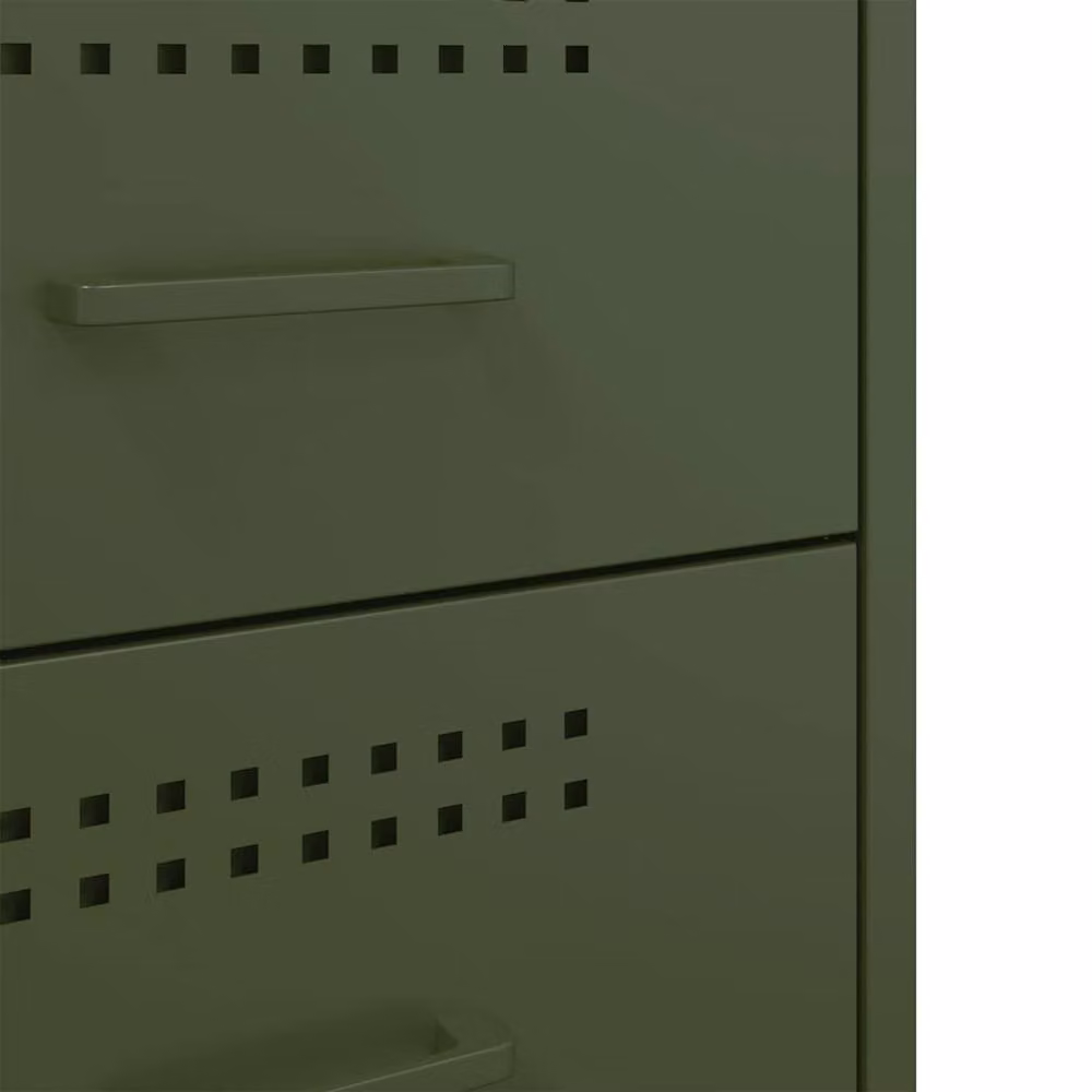 Berkfield Home Durable Metal Bedside Cabinets, 2 Pack, Olive Green, W: 39 cm, D: 39 cm, H: 50.5 cm – 5