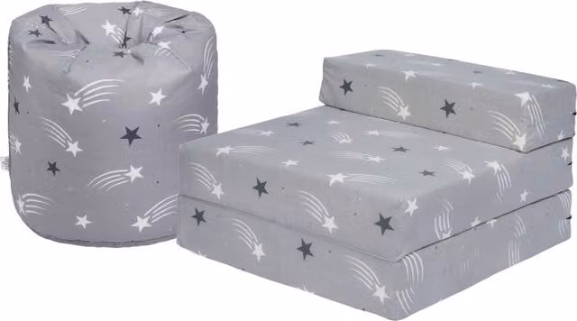 Ready Steady Bed Kids Z Bed and Bean Bag Chair in Shooting Stars Grey Fabric