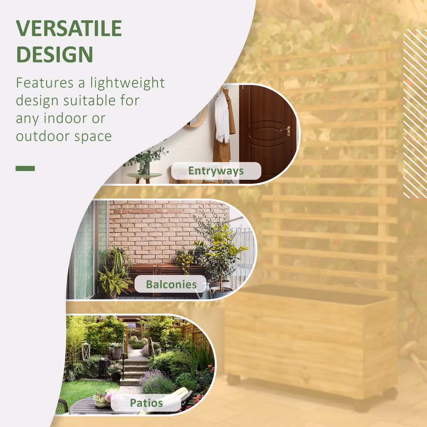 OUTSUNNY Wooden Raised Bed Planter with Trellis and 4 Wheels, Sand/Brown – 3