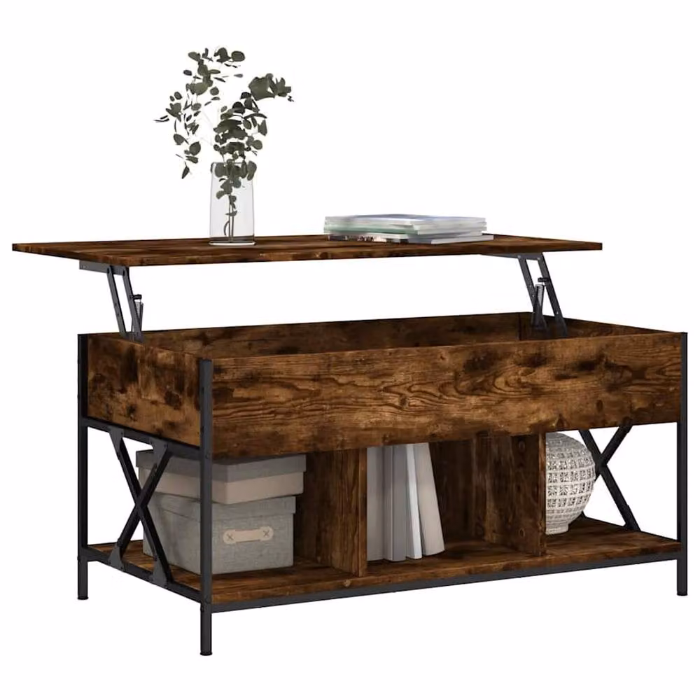Berkfield Home Comfortable Coffee Table in Smoked Oak and Brown, W/D/H: 100 x 55 x 50 cm – 3