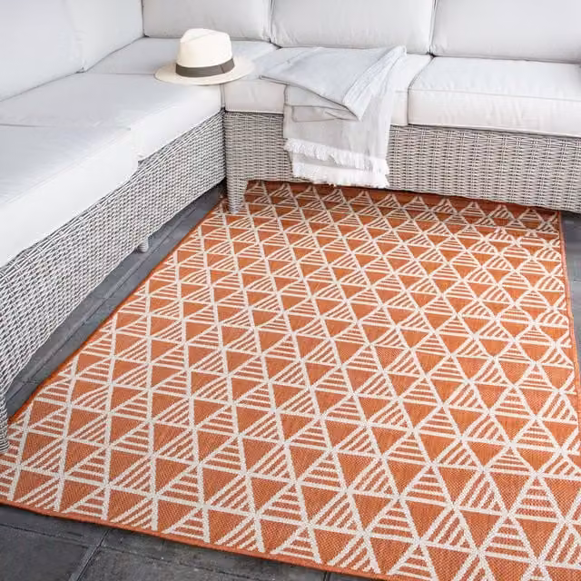 The Rug House Orange Geometric Flatweave Indoor Outdoor Rug W: 230 cm, D: 160 cm