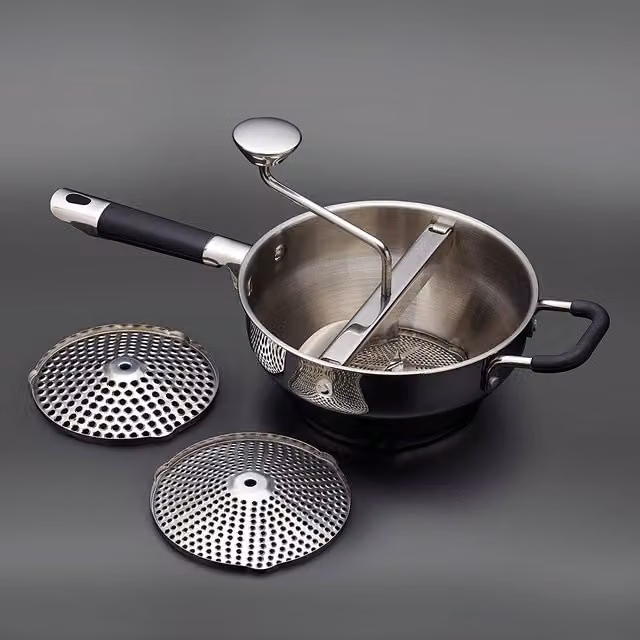 MasterClass Heavy-Duty Rotary Food Mill and Sieve Puree Maker in Grey and Silver Stainless Steel