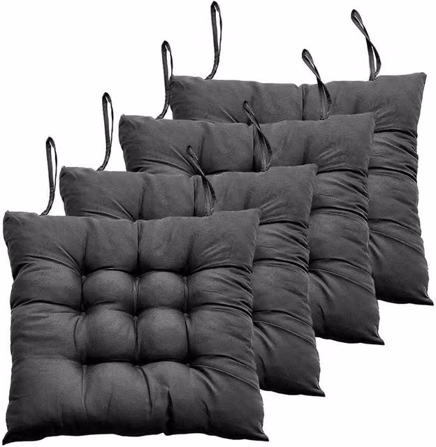 SPETLEK Set of 4 Black Square Chair Seat Pads for Garden, Dining and Patio Furniture – 1