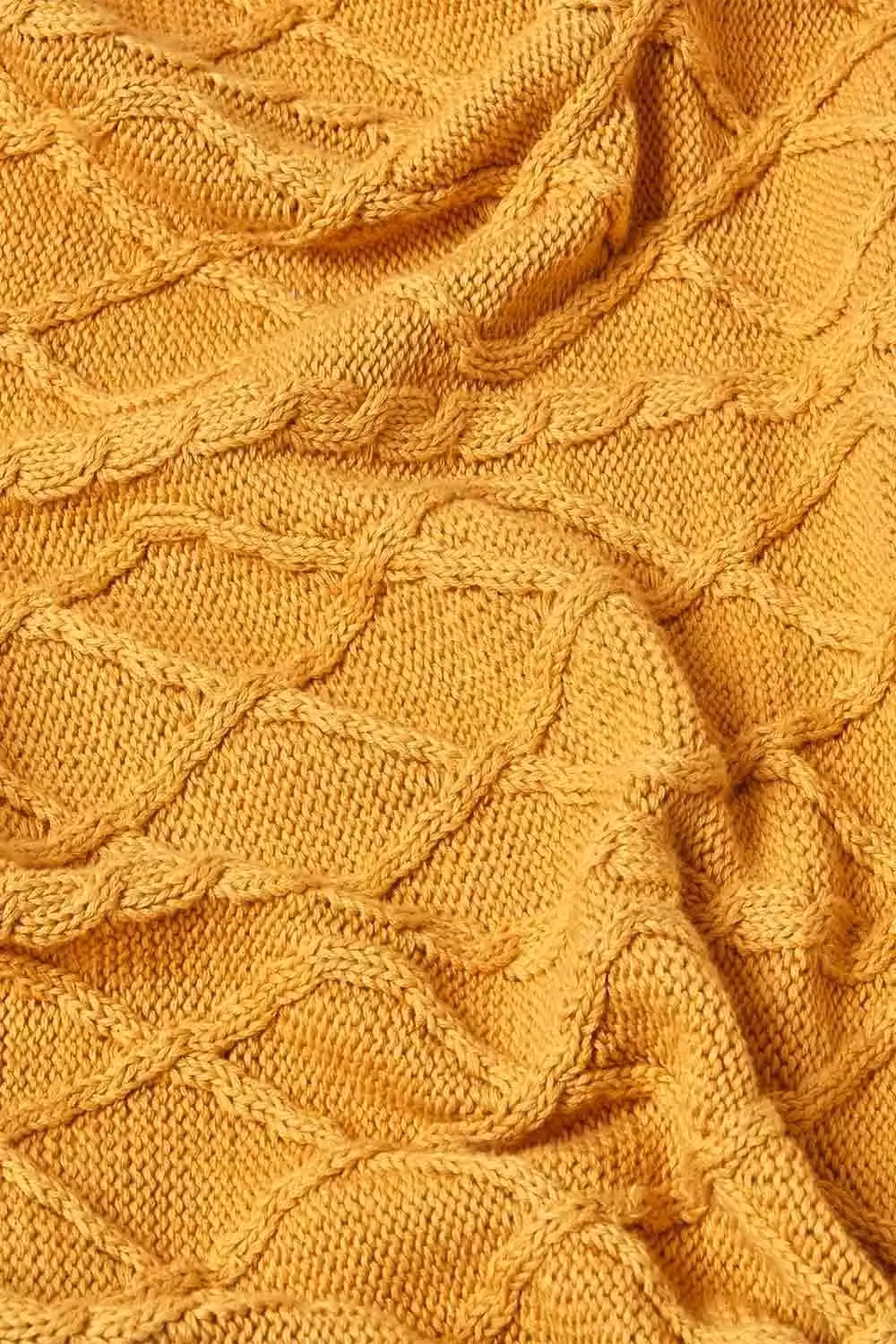 Homescapes Diamond Cable Knit Cotton Throw in Yellow, W/D/H: 150 x 200 cm – 2