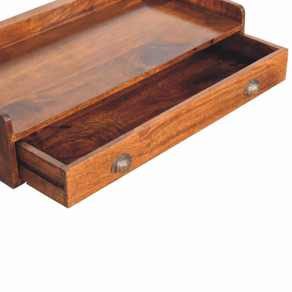 STILVORA Wall-Mounted Console Shelf with 1 Drawer in Brown Mango Wood and Bronze Metal – 5