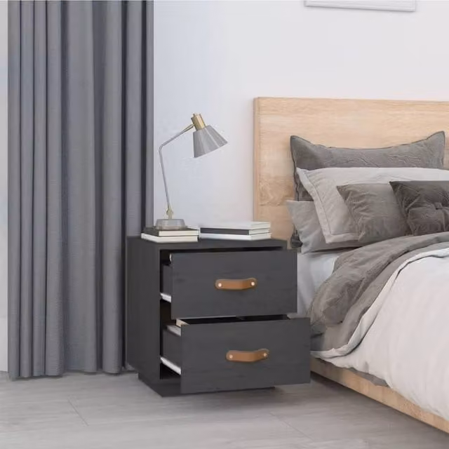Berkfield Home Beautiful Bedside Cabinet in Grey Solid Pine, W/D/H: 40 x 34 x 45 cm – 1