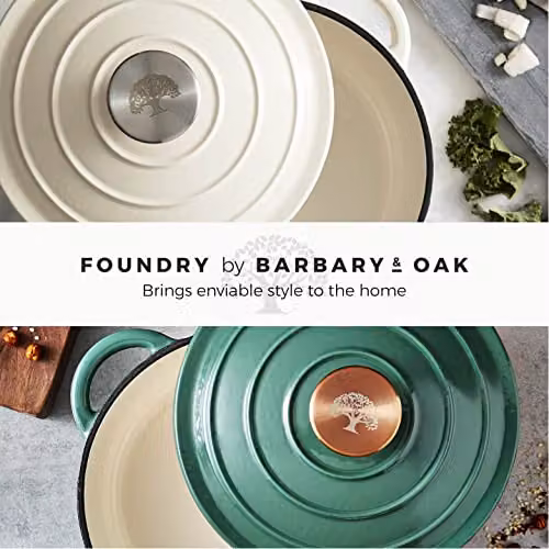 Barbary & Oak Enamelled Cast Iron Round Casserole Pan, Green, 20cm – 10