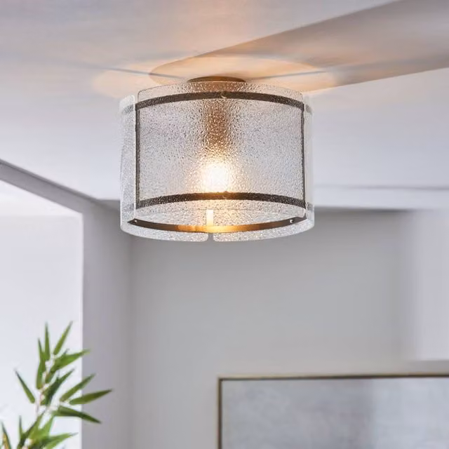Pagazzi Traynor Round Flush Ceiling Light in Transparent Glass and Gold Brass