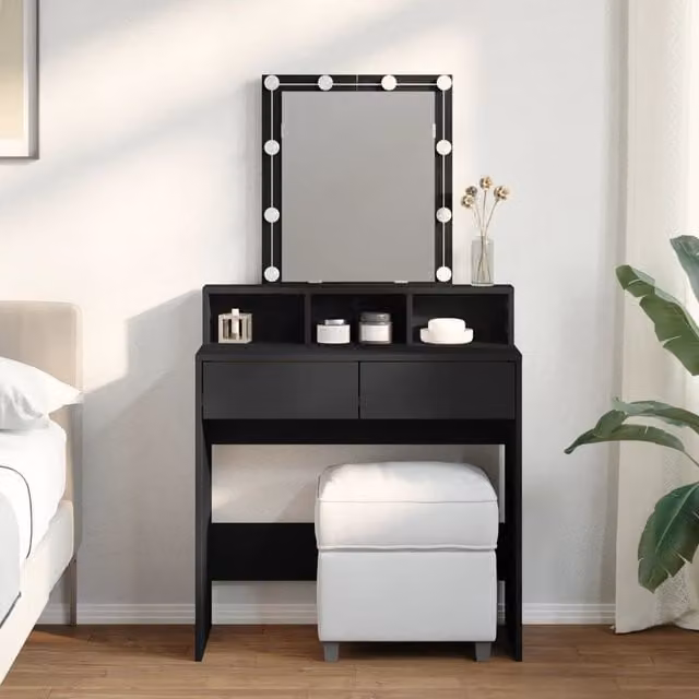 Berkfield Home Hollywood LED Dressing Table in Black, W: 80 cm, D: 41 cm, H: 144.5 cm – 1