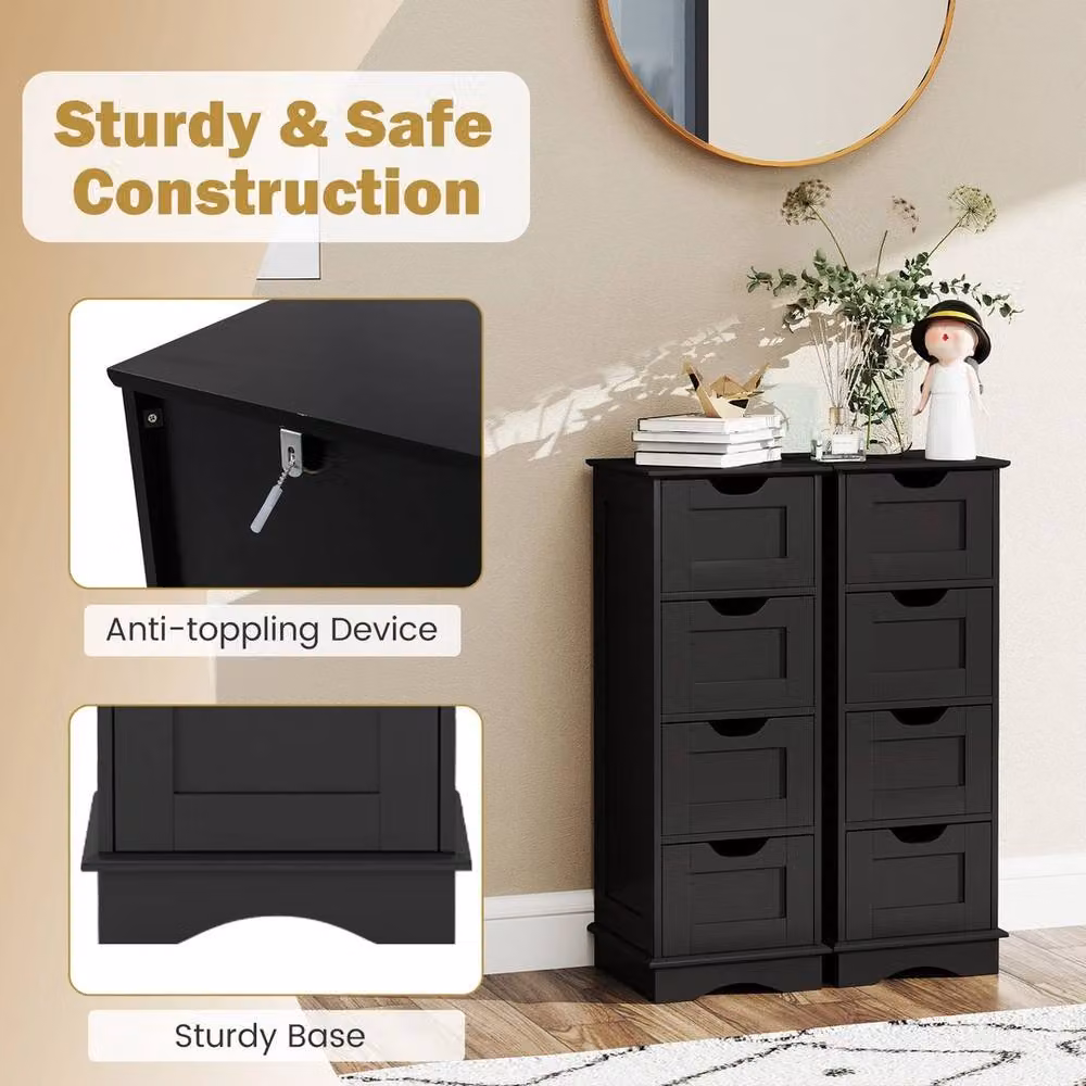 FORGEVIO Modern Black Matt Freestanding Bathroom Storage Cabinet with 4 Drawers – 5