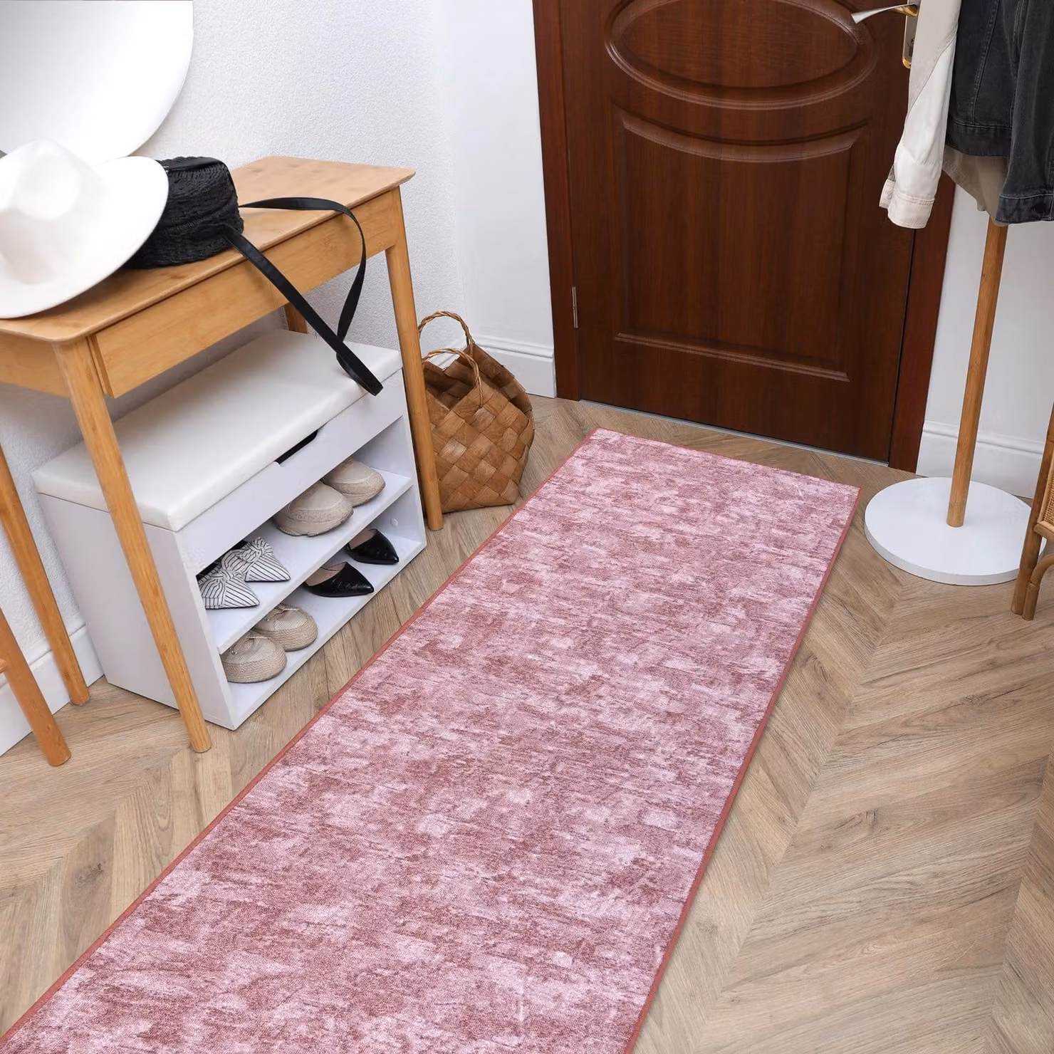 RugsX Solid Blush Pink Rectangular Runner, W: 90 cm, L: 400 cm – 2