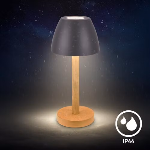 Briloner Rechargeable LED Table Lamp with Touch Dimming, IP44 Waterproof, Anthracite Wood, H 30 cm x W 13.5 cm – 5