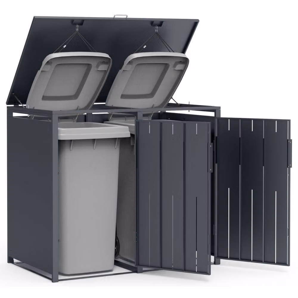 Phoenix Safe Company Phoenix Outdoor Double Wheelie Bin Store for 2 x 240L Bins, Oak Effect Metal Storage, Brown – 5