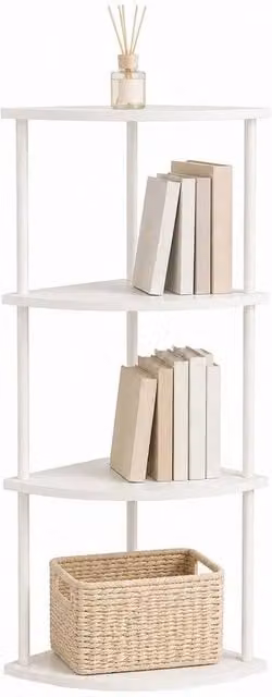 EONLION 4-Tier White Wooden and Metal Freestanding Corner Shelf Stand for Home Storage