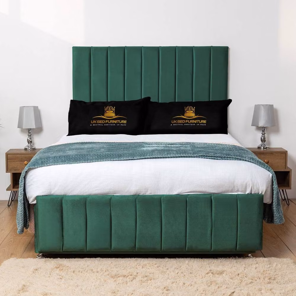 UK Bed Furniture Falcon Divan Bed with 4 Drawers and Velvet Headboard in Green, W/D/H: 120 x 200 cm – 2