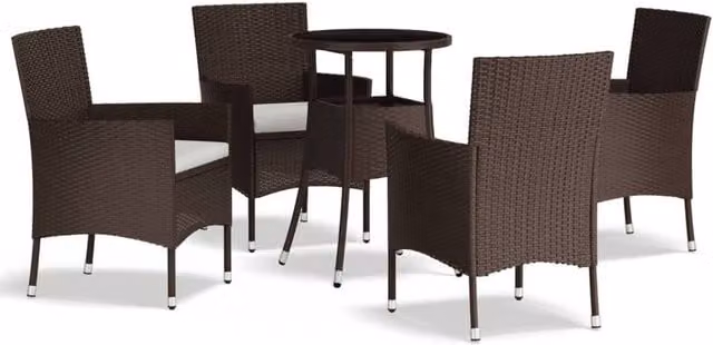Berkfield Home 5 Piece Brown Poly Rattan Garden Bistro Set with Cushions