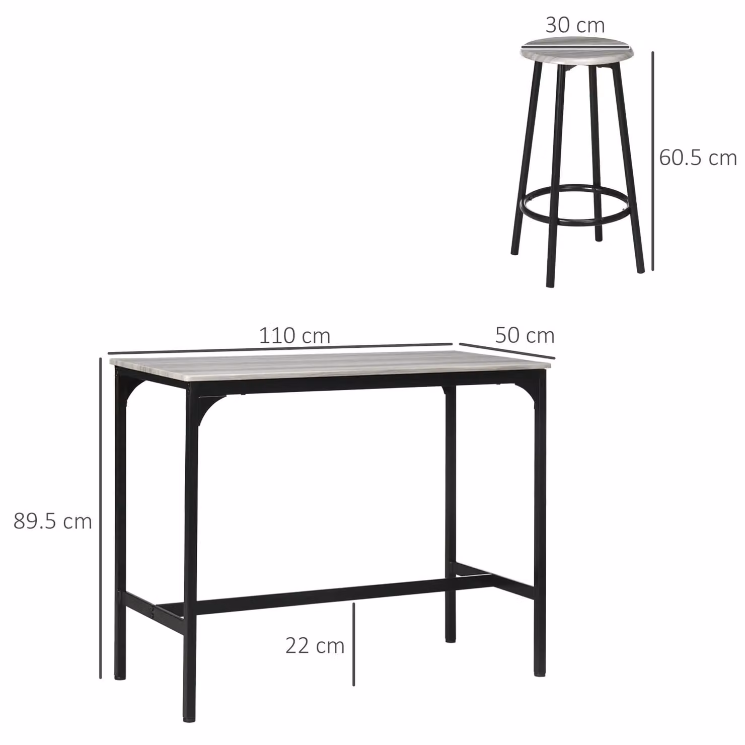 HOMCOM 5 Piece Industrial Bar Table and Stools Set in Grey with Metal Frame – 3