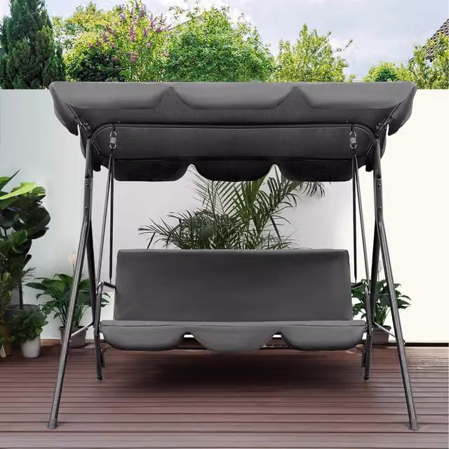 Neo Modern 3 Seater Garden Swing Chair with Sun Canopy in Grey
