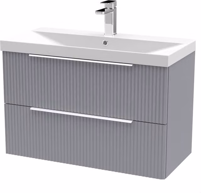 Balterley Tixall Fluted 2 Drawer Wall Hung Vanity Basin Unit, Satin Grey, W: 80 cm