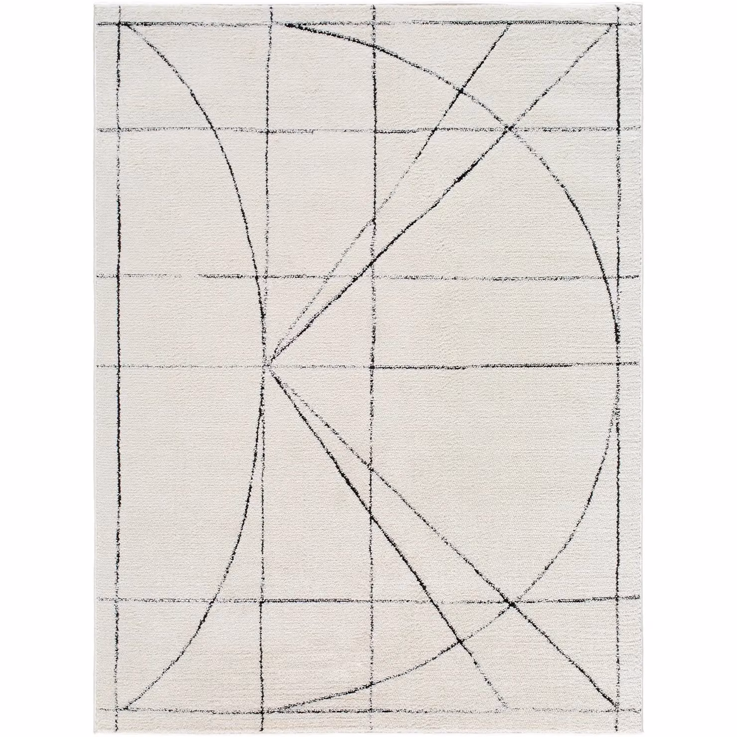 Livabliss Galey Alix Architect V-Modern Geometric High Pile Rug in Ivory, Black and White, W: 80 cm, L: 220 cm – 2