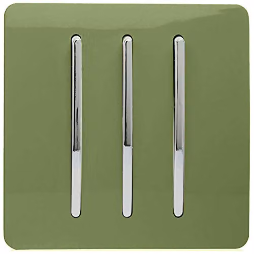 Trendi 3 Gang 2 Way Modern Glossy Triple Electrical Wall Light Switch with Chrome Rocker in Moss Green – 2
