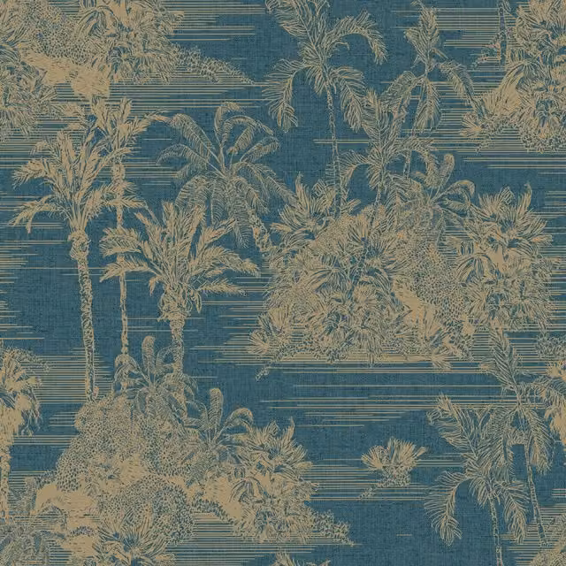 Muriva Eden Tropical Toile Blue and Gold