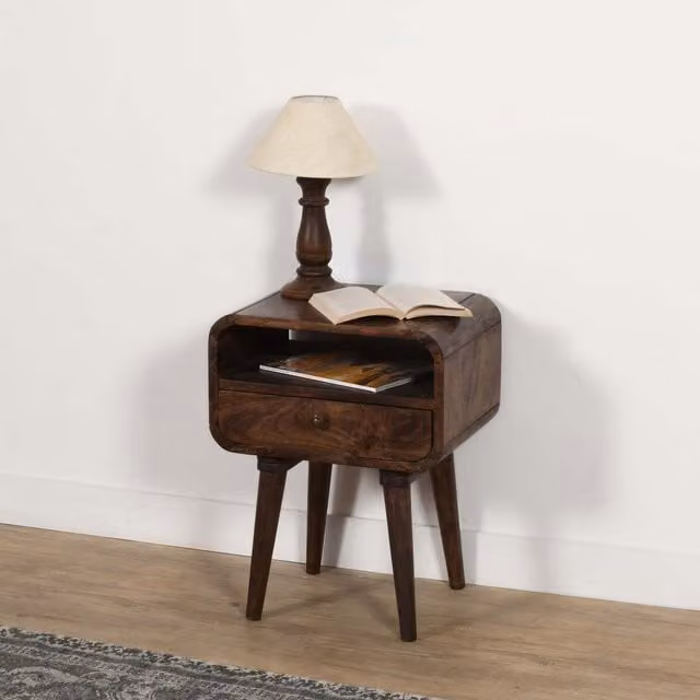IH Design Modern Mango Wood Bedside Table in Brown, W/D/H: 35.0 x 58.0 x 45.0 cm