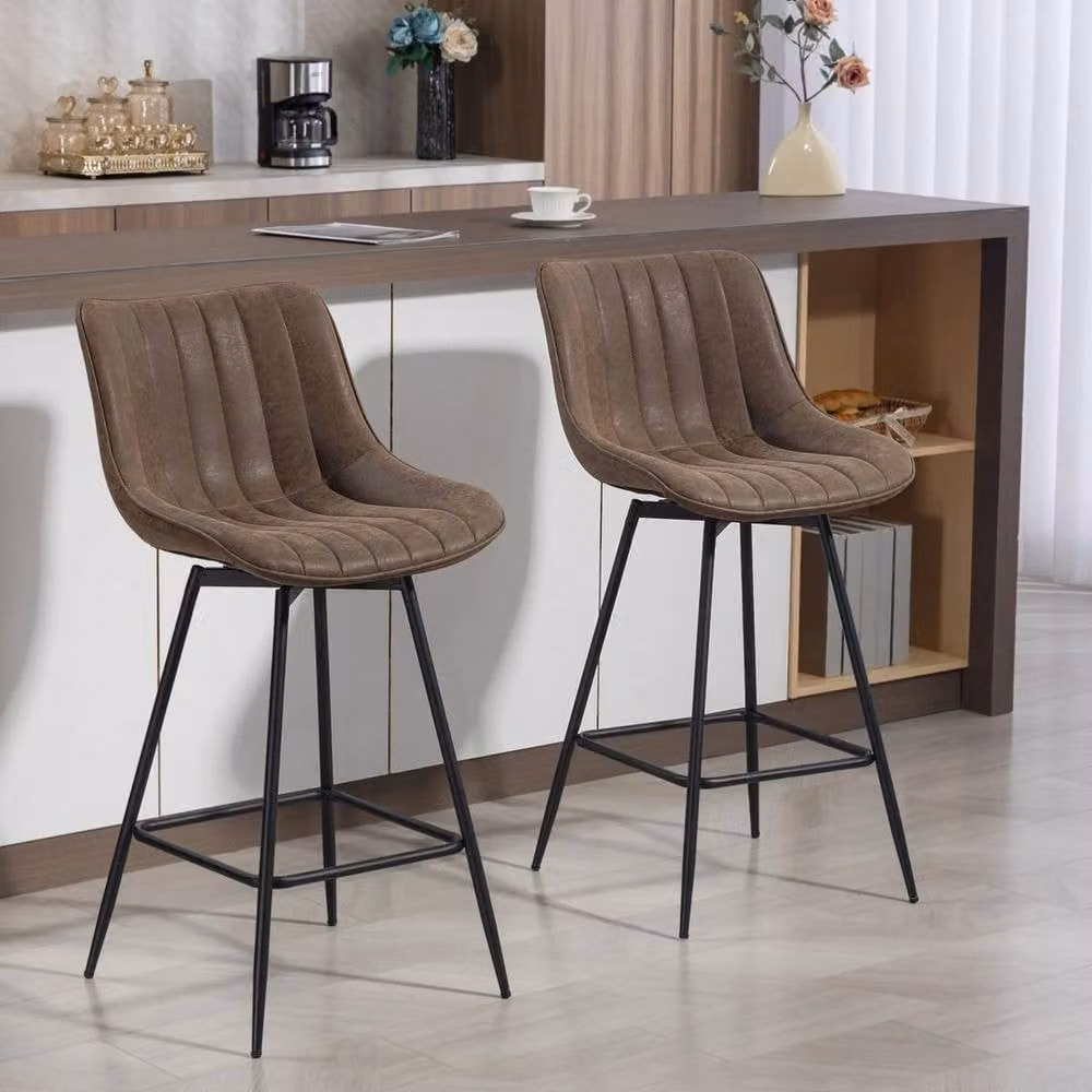 FORGEVIO Set of 2 Swivel Bar Stools in Brown PU Leather – 2