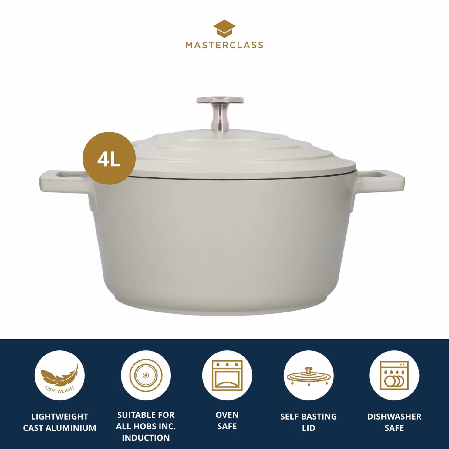 MasterClass Cast Aluminium Non-Stick Green Casserole Dish with Lid, 4L, Diameter: 24 cm – 3