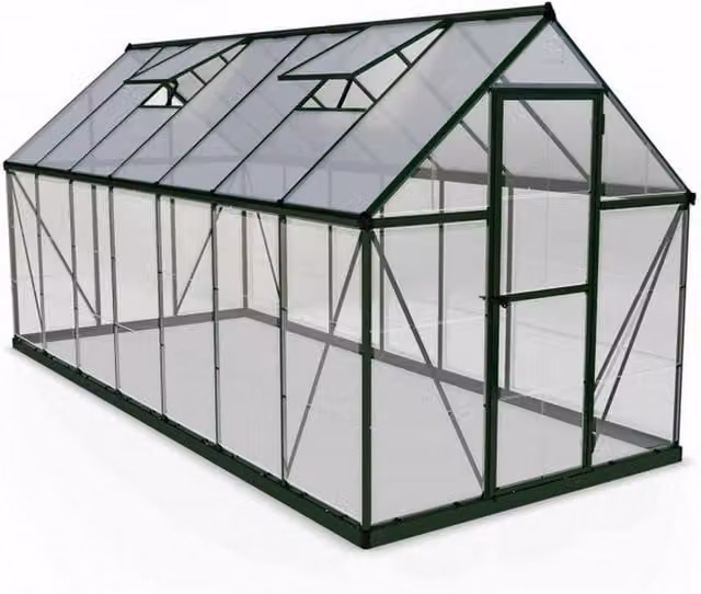 Palram Hybrid Greenhouse in Green with Polycarbonate Panels, L426 x W185 x H208 cm
