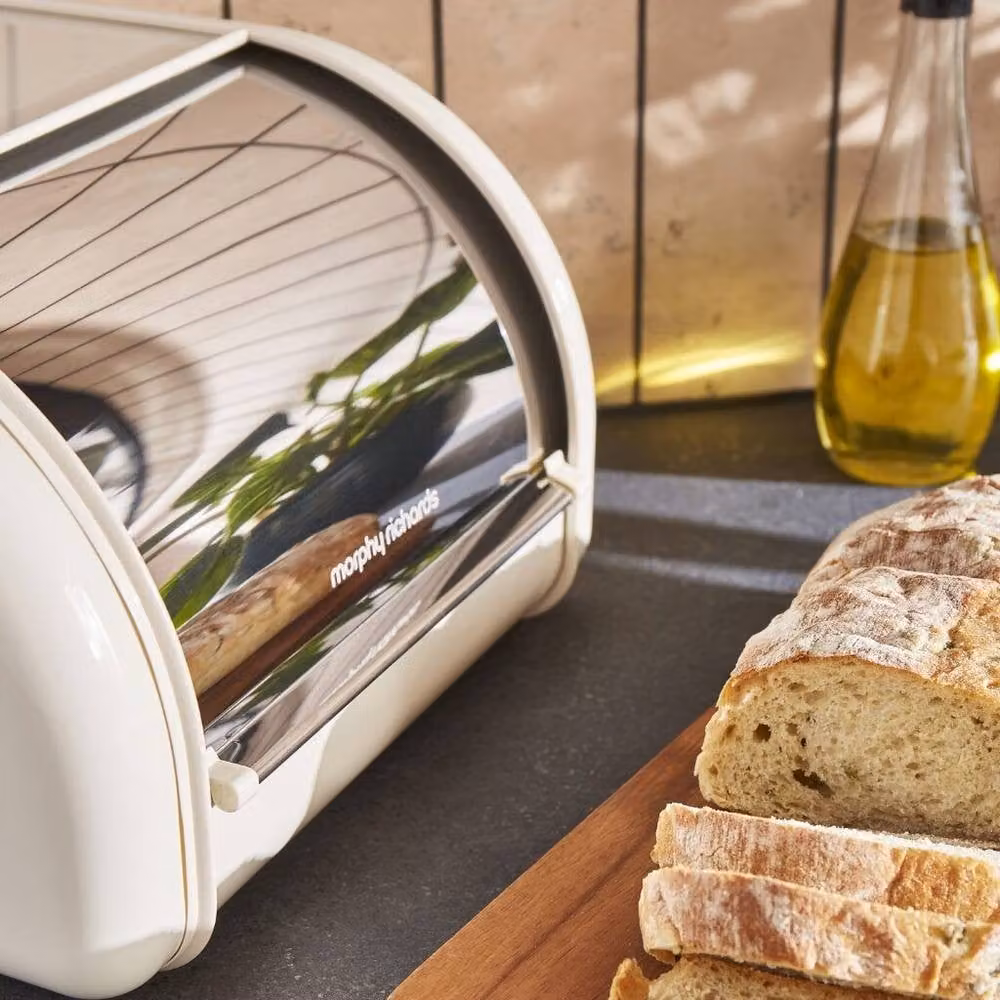 Morphy Richards Equip Beige Compact Bread Bin and 3 Canister Set with Stainless Steel Roll Front Design – 6