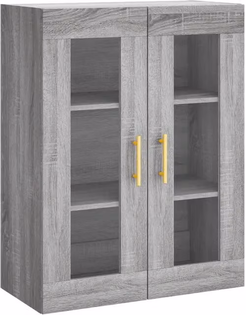 Berkfield Home Wall Mounted Cabinet in Grey with Glass Doors, W: 69.5 cm, D: 34 cm, H: 90 cm
