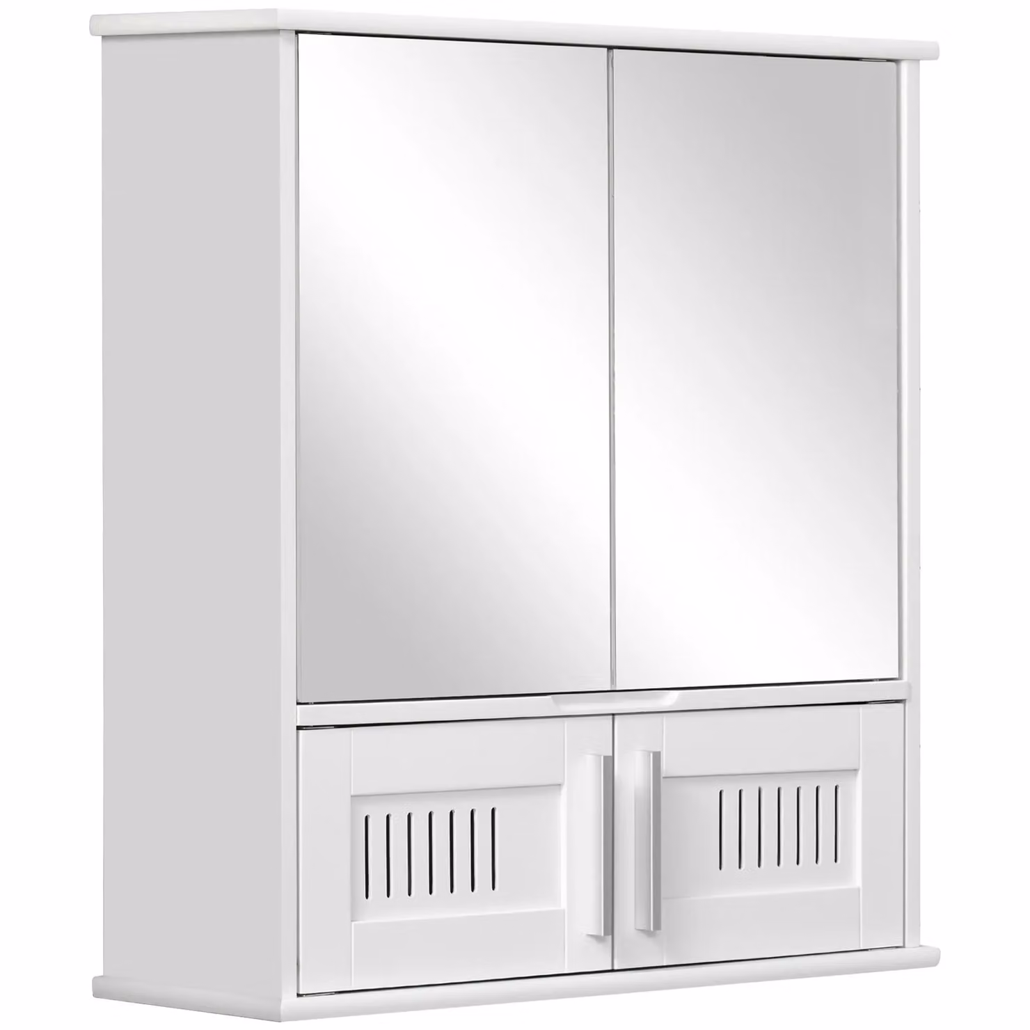 Kleankin White Lacquered Wall Mounted Bathroom Mirror Cabinet with Double Hinged Doors – 2
