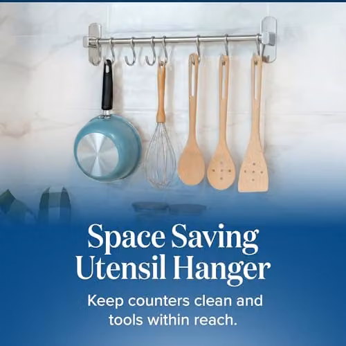 joeji's Aluminium Kitchen Utensil Rack with 8 Hanging Hooks, Silver, Width: 40 cm – 2