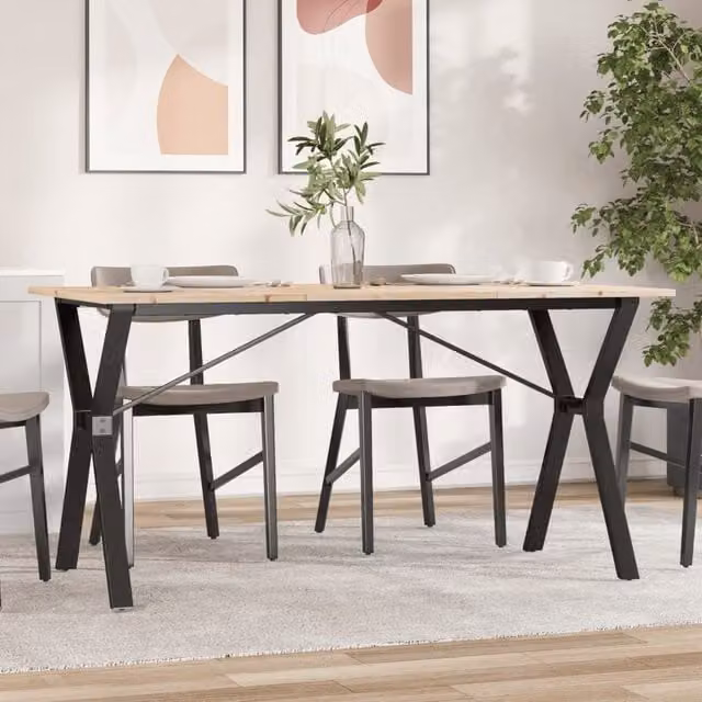 Berkfield Home Y-Frame Rectangular Dining Table in Brown Solid Pine and Steel, W/D/H: 160 x 80 x 75 cm – 1