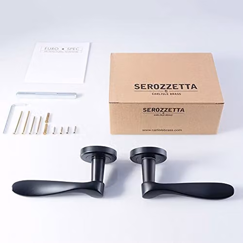Loops Pair of Scroll Shaped Lever Handles on Round Rose with Concealed Fix, Matt Black – 2
