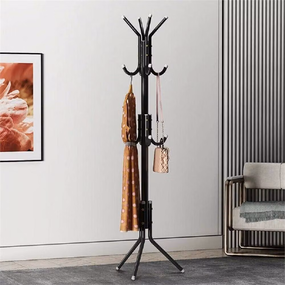 Nordara Black Glossy Metal Floor Standing Clothes Hanger with Post Tree and Distributed Point Hooks – 3