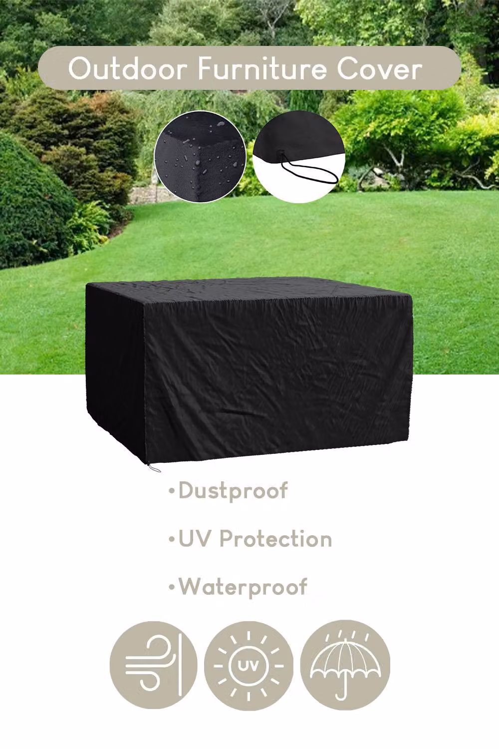 Home Discount Vida Outdoor Furniture Cover in Black, W/D/H: 200 x 126 x 76 cm – 4