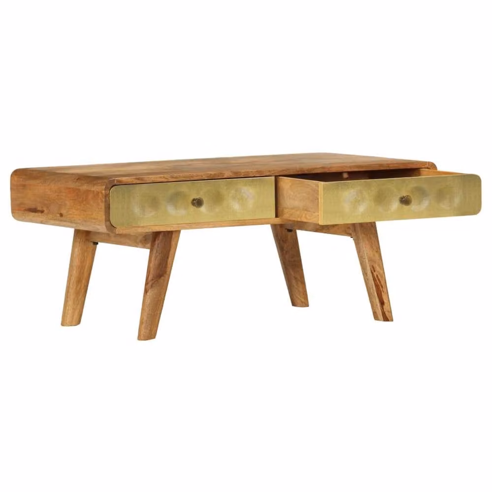 Berkfield Home Beautiful Coffee Table in Brown and Gold Solid Mango Wood, W/D/H: 90 x 50 x 40 cm – 2