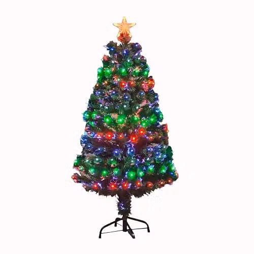 Shatchi 120 cm Green Fibre Optic Christmas Tree with Multicolour LED Lights – 1