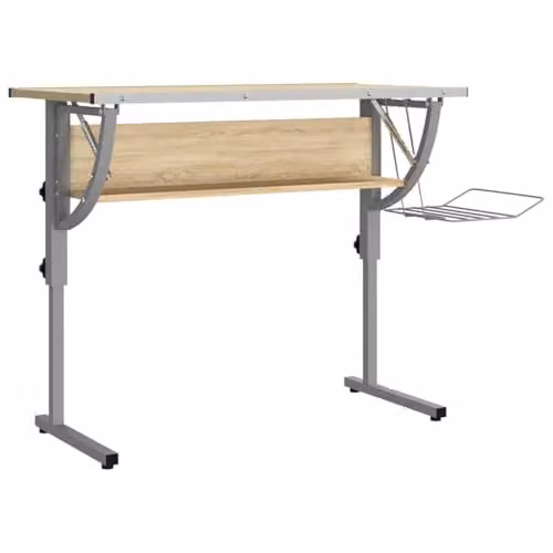 vidaXL Height Adjustable Craft Writing Desk in Sonoma Oak and Grey, W/D/H: 110 x 53 x 58-87 cm – 1