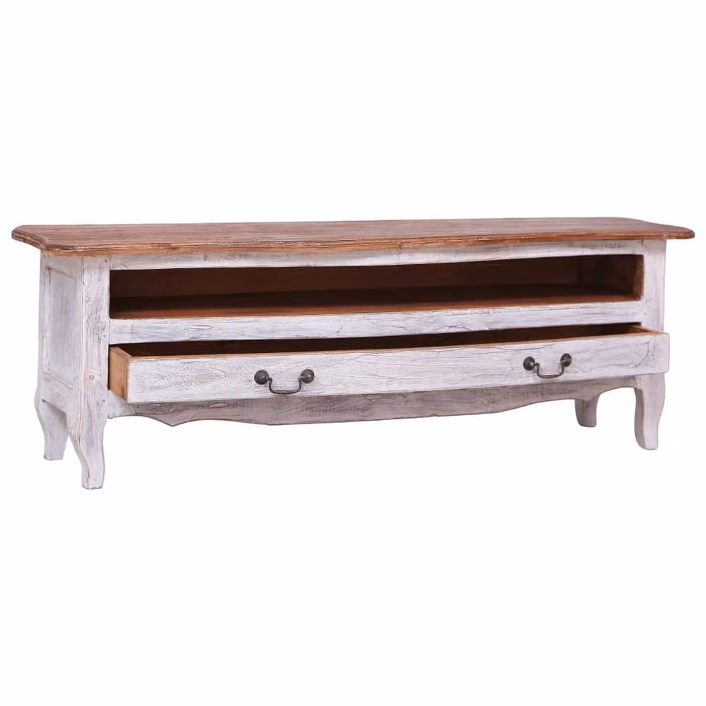Berkfield Home White Solid Reclaimed Wood TV Cabinet, W/D/H: 120 x 30 x 40 cm – 2