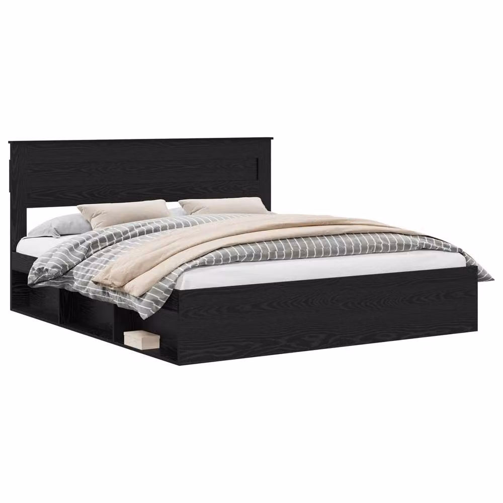 Berkfield Home Modern Bed Frame with Headboard in Black Pine and Engineered Wood, 200 x 200 cm – 2