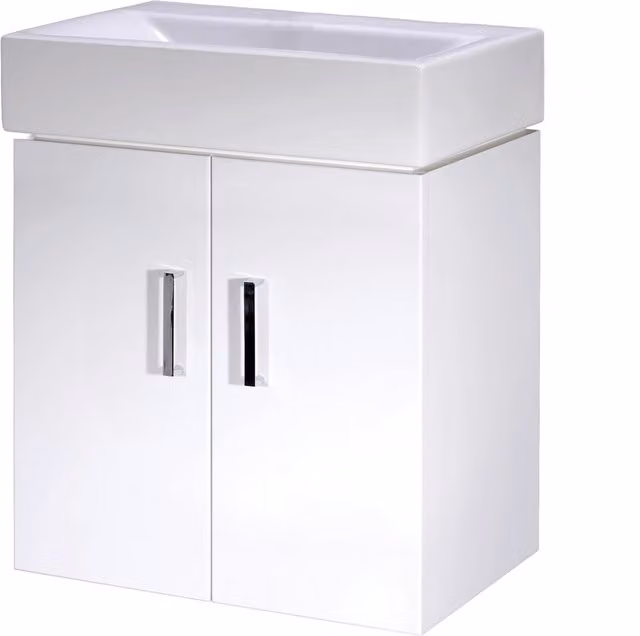 Balterley Gloss White Wall Hung 2 Door Cloakroom Vanity Basin Unit W: 45.0 cm, H: 59.5 cm – 1